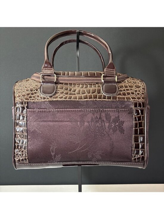 Handbags - Faux Crocodile Travel Bag  Duffel Dual Handbag With Cosmetic Case Brown Floral